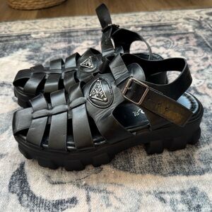 NEW Prada Monolith Fisherman’s Sandals Black 6 37